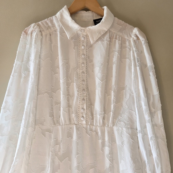 Bardot Maisy Floral Ruffled Long Sleeve Feminine White Mini Dress Size Large - Picture 7 of 16